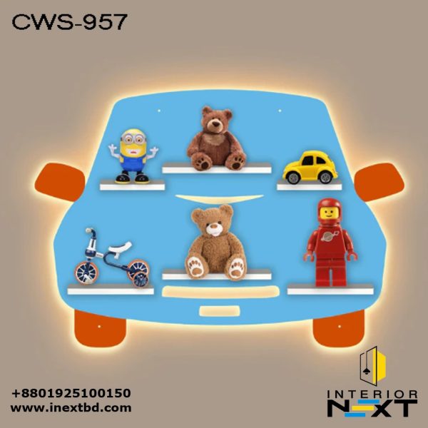 Customizable Designer Car Wooden LED Light Wall Shelf for Kids