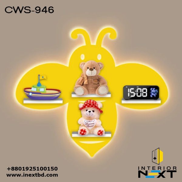 Customizable Honey Bee Shaped Wooden LED Wall Shelf for Kids