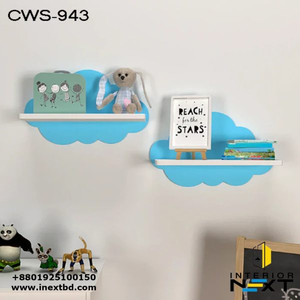 Blue Cloud Shaped Wooden Wall Shelf for Kids