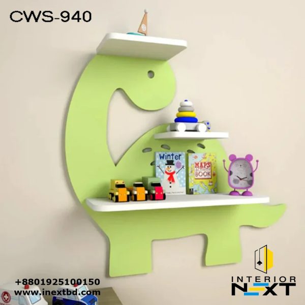Dinosaur Shaped Wooden Wall Shelf for Kids