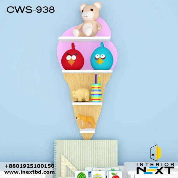 Ice-Cream Shaped Wooden Wall Storage Shelf for Kids