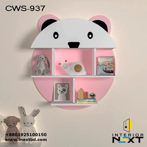 Cute Panda Shaped Wooden Wall Storage Shelf for Kids