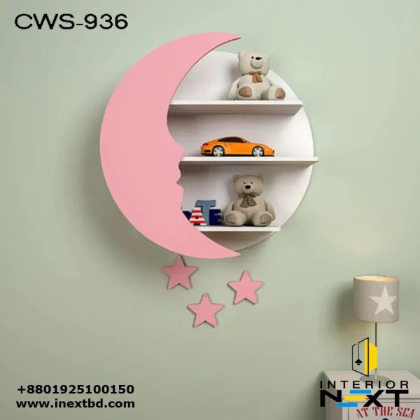 Moon and Stars Shaped Wooden Wall Storage Shelf for Kids