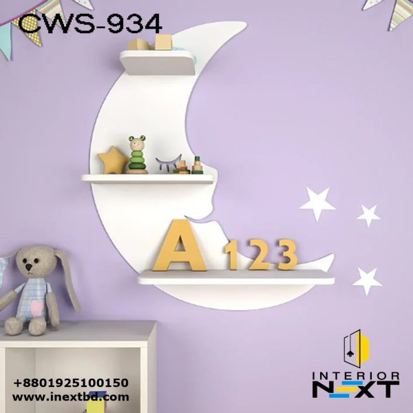 Moon-Shaped Wooden Wall Shelf with LED Lights