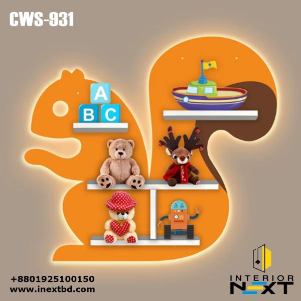 Customizable Squirrel Shape Wooden Wall Shelf with LED Light