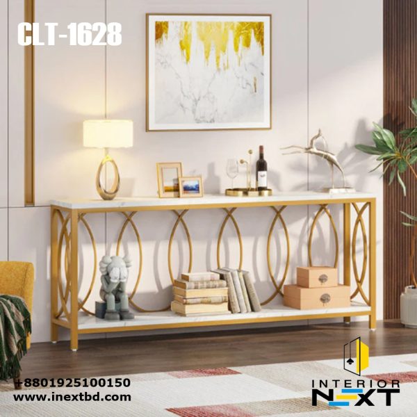 Luxury Style White Faux Marble Two-Tier Console Table