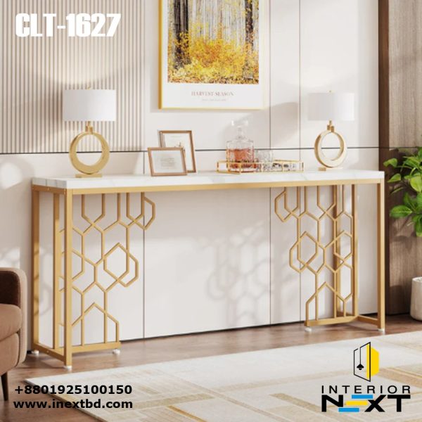Exquisite Geometric White Faux Marble Console Table