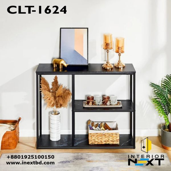 The Stylish Sidekick 3-Tier Black Marble Console Table